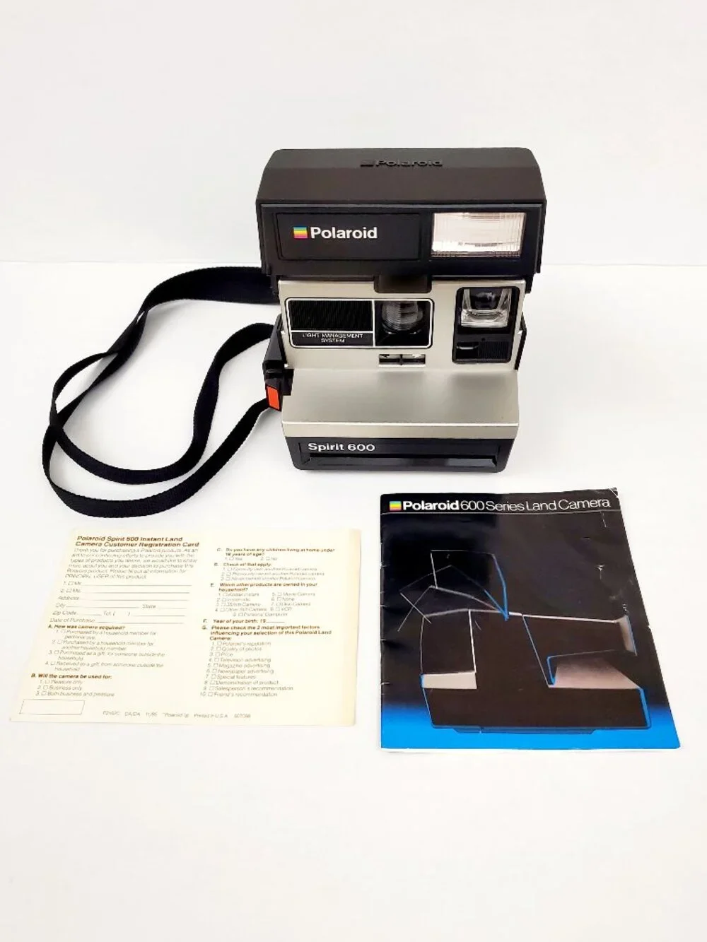 POLAROID Spirit 600 Series Black Land Camera Instant Film Strap Vintage UNTESTED